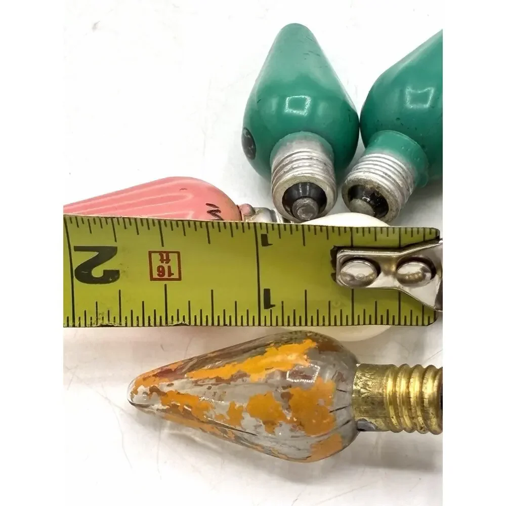 Lot 7 Vintage Christmas Bulbs Japan Crackle Finish C6 Green Pink White Amber